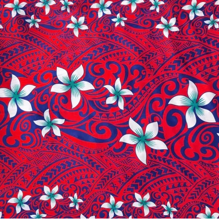 Pantalon ample en tissu polynésien rouge fleuril