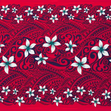 Pantalon ample en tissu polynésien rouge fleuril