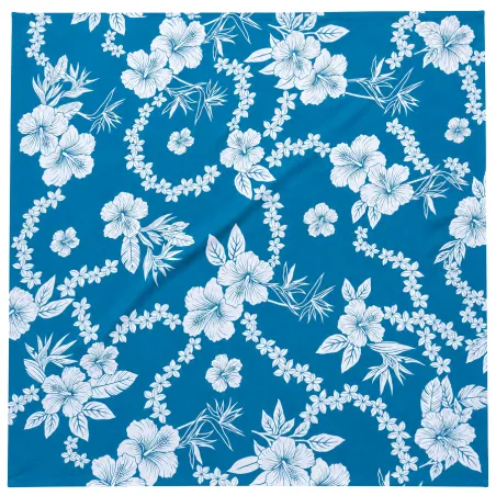 Tissu bleu canard hibiscus blanc – Tissu Polynésien