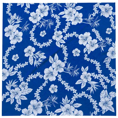 Tissu bleu marine  hibiscus blanc – Tissu Polynésien