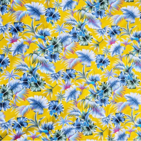 Tissu Polynésien jaune Fleuri – Tissu Tropical