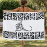 Paréo polynésien blanc à motifs tatouage et raie manta