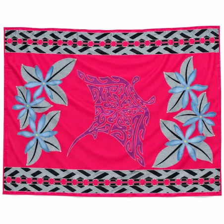 Paréo polynésien rose à fleurs et raie manta