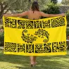 Paréo polynésien jaune à motifs tatouage et caméléons