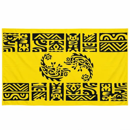 Paréo polynésien jaune à motifs tatouage et caméléons