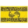 Paréo polynésien jaune à motifs tatouage et caméléons