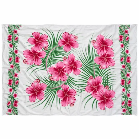 Paréo polynésien blanc à fleurs d’hibiscus roses