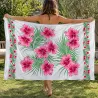 Paréo polynésien blanc à fleurs d’hibiscus roses