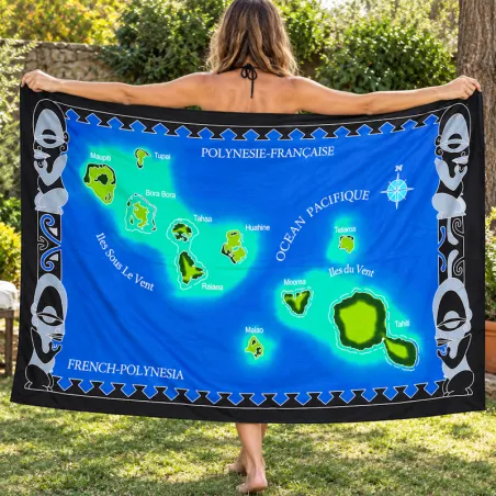 Paréo carte Polynésie française – Tahiti, Bora Bora, Moorea