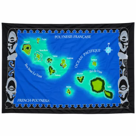 Paréo carte Polynésie française – Tahiti, Bora Bora, Moorea