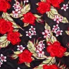 Tissu polynésien noir à fleurs rouges et blanches – largeur 110 cm
