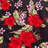 Tissu polynésien noir à fleurs rouges et blanches – largeur 110 cm