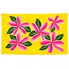 Paréo polynésien jaune à fleurs roses – 195 × 110 cm