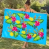 Paréo polynésien bleu turquoise à fleurs tropicales – 195 × 110 cm