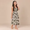 Robe tahitienne crème hibiscus kaki – 80 cm