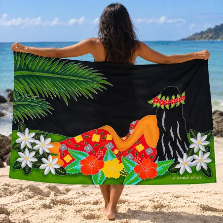 Paréo Long Grande Taille Tahiti | vahiné couleur noir