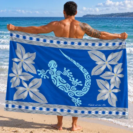 Paréo bleu Tatouage Lezard