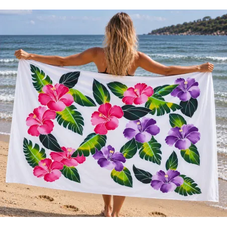 Paréo Blanc Hibiscus Maïté