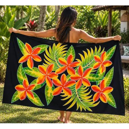 Paréo noir fleurs toahotu