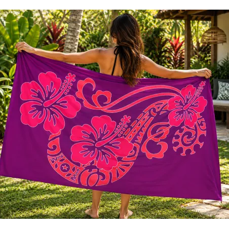 Paréo violet Tattoo et Hibiscus