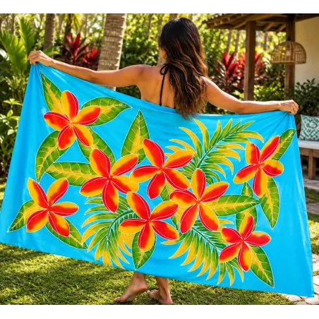 Paréo turquoise fleurs toahotu