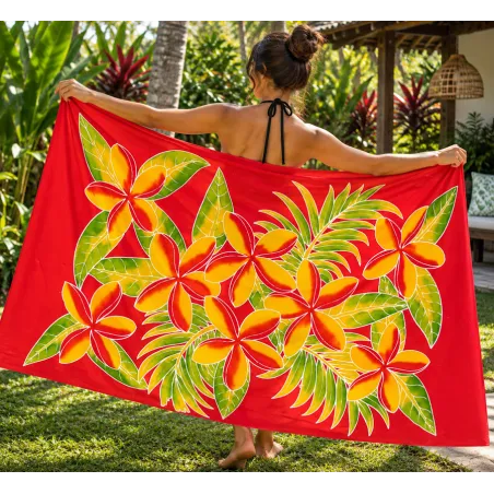 Paréo rouge fleurs toahotu