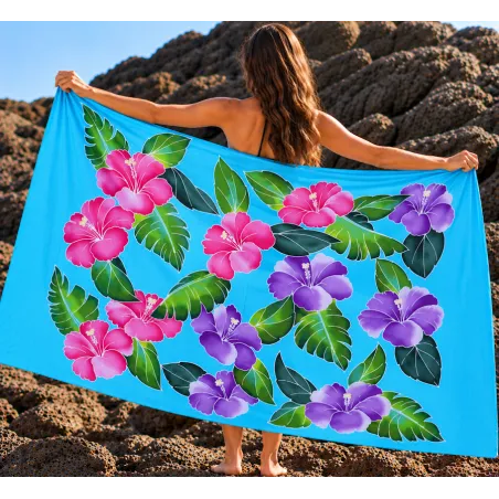 Paréo Turquoise Hibiscus Maïté