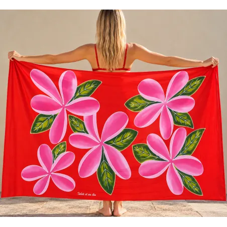 Paréo rouge 5 frangipanes