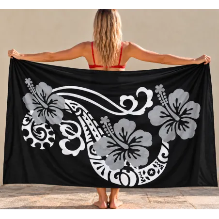 Paréo noir Tattoo et Hibiscus