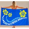 Paréos bleu double frise tattoo hibiscus