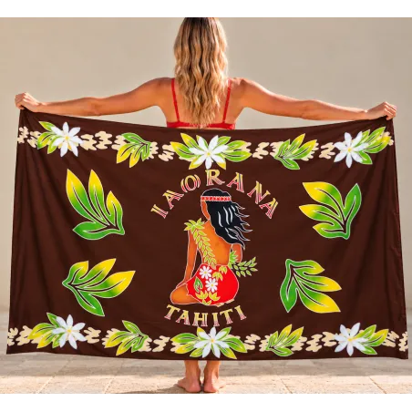 Paréo Grande Taille XXL Motif Tahitien Traditionnel | Fleurs Exotiques & Océan