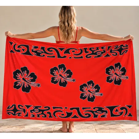 Paréo rouge Quadruple Hibiscus