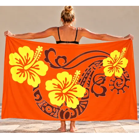Paréo orange Tattoo et Hibiscus