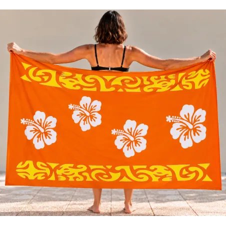 Paréo Orange Quadruple Hibiscus