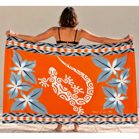 Paréo orange Tatouage Lezard