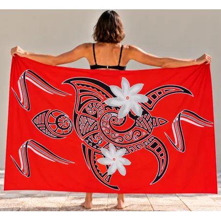 Paréos Rouge Tatouage Tortue tattoo style