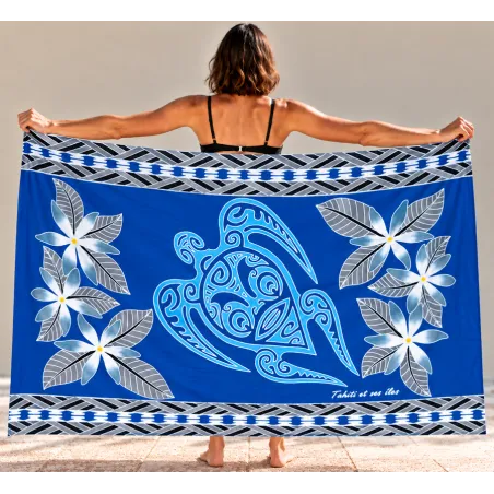 Paréo bleu Tatouage Tortue