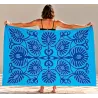 Paréo polynésien turquoise – Motifs feuilles d’uru