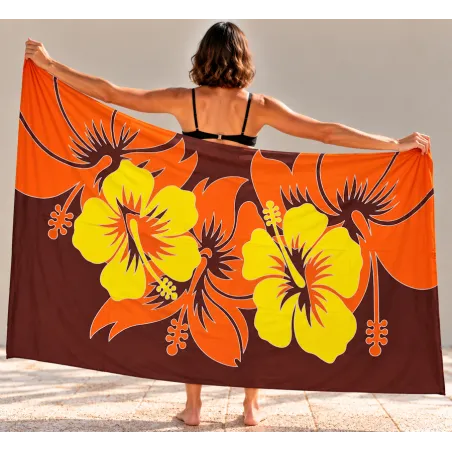 Paréo polynésien orange – Hibiscus jaune