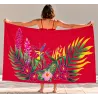 Paréo polynésien rouge – Fleurs et feuilles tropicales