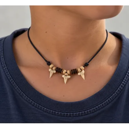 Collier polynésien homme à 3 dents de requin