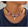 Collier polynésien homme  violet à  dents de requin