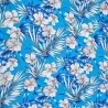 Tissu Polynésien Bleu à Fleurs Blanches