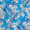 Tissu Polynésien Bleu à Fleurs Blanches