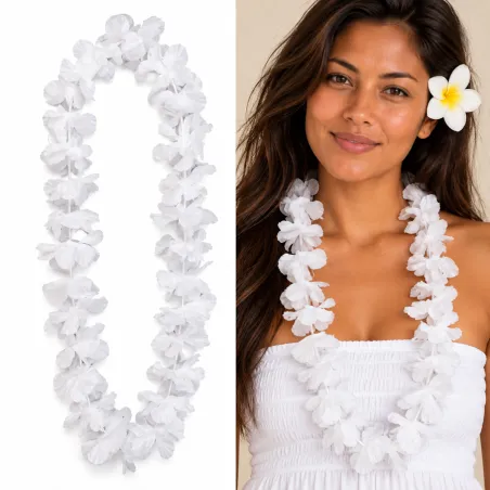 Collier de Fleurs Hawaïen Blanc – Collier Lei Tropical - hawai lei X100