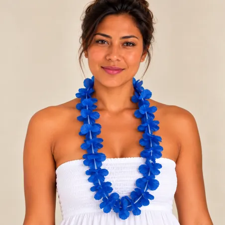 Collier de Fleurs Hawaïen Bleu – Collier Lei Exotique X100