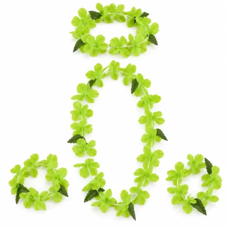 Ensemble Lei Hawaïen Vert Pâle – Collier, Bracelets et Couronne