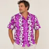Chemise hawaïenne homme violette – Hibiscus blancs et lunette de soleil