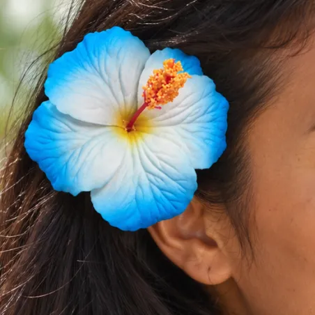 Barrette à cheveux Hibiscus blanc et bleu