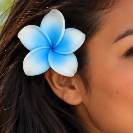 Barrette à cheveux frangipane blanche et bleu